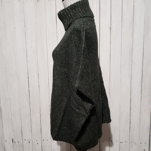 NEW Loft XS S Sweater Green Shimmer Turtleneck Oversized Poncho Metallic Women's - Picture 3 of 6